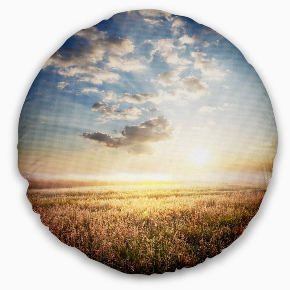Designart Mountain Meadow Under Overcast Sky' Landscape Printed Throw Cushion Pillow Cover for Living Room, Sofa 20" Round