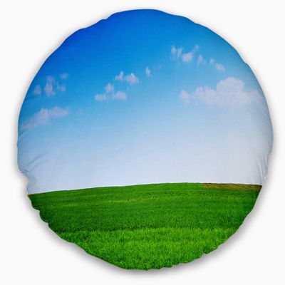 Designart Green Meadow Panorama' Landscape Printed Throw Cushion Pillow Cover for Living Room, Sofa 20" Round