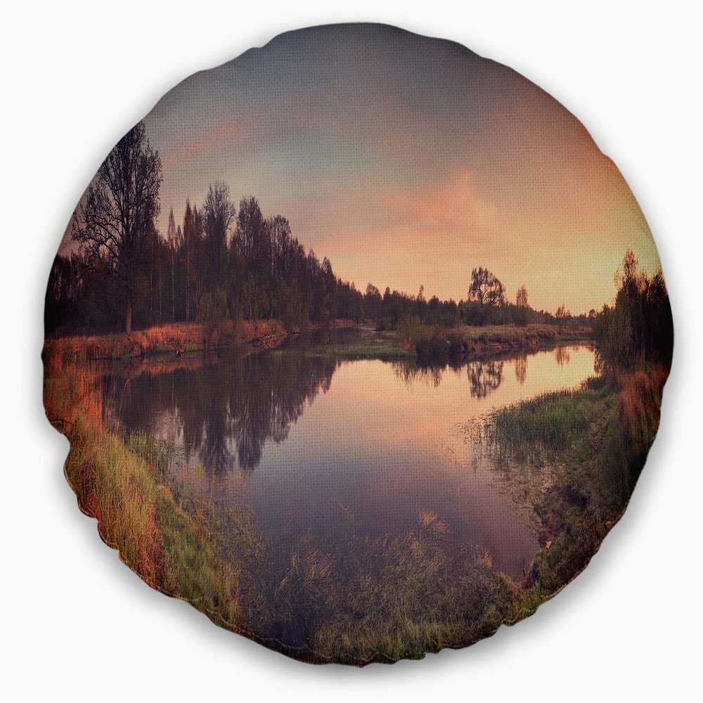 Designart Yellow Tinged Spring Mountains' Landscape Throw Living Room, Sofa, High Quality Pillow Insert + Cushion Cover Printed On Both Side 20" Round