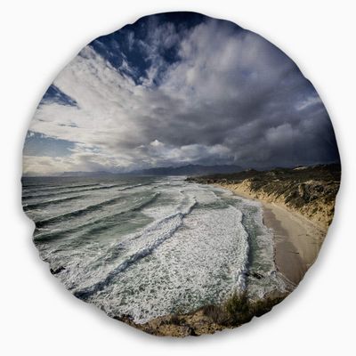 Designart Stunning South Africa Sea Coast' Seashore Throw Cushion Pillow Cover for Living Room, Sofa 20" Round