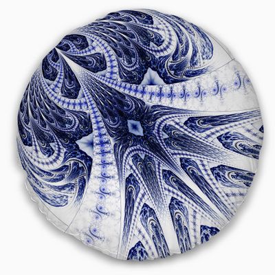 Designart Symmetrical Dark Blue Fractal Flower' Floral Throw Living Room, Sofa, High Quality Pillow Insert + Cushion Cover Printed On Both Side 20" Round