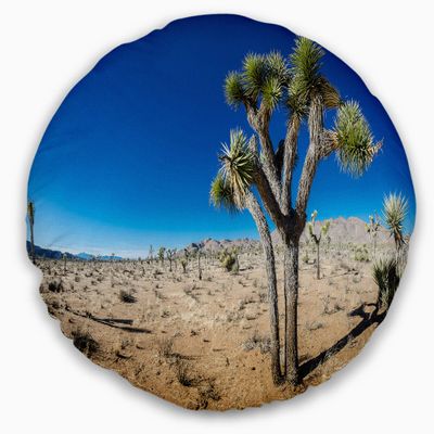 Designart Joshua Tree in Open Desert' Landscape Printed Throw Cushion Pillow Cover for Living Room, Sofa 20" Round