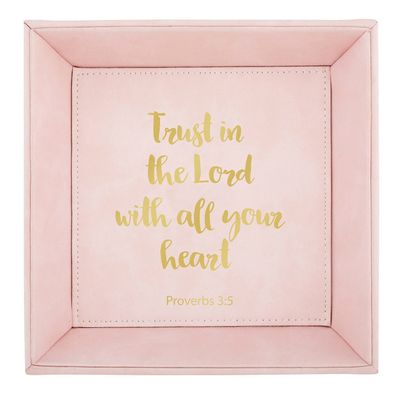 CB Gift Heartfelt Collection Pretty in Pink Leather-Like Trinket Tray with Verse, 7.5 x 7.5-Inches, Trust in The Lord-Proverbs 3:5