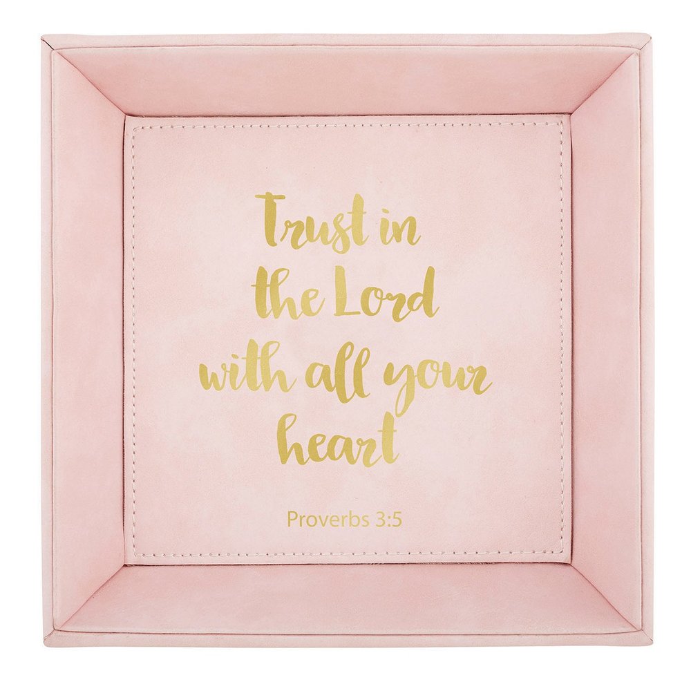 CB Gift Heartfelt Collection Pretty in Pink Leather-Like Trinket Tray with Verse, 7.5 x 7.5-Inches, Trust in The Lord-Proverbs 3:5