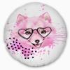 Designart Pink Dog with Heart Glasses' Contemporary Animal Throw Cushion Pillow Cover for Living Room, Sofa 20" Round view 1