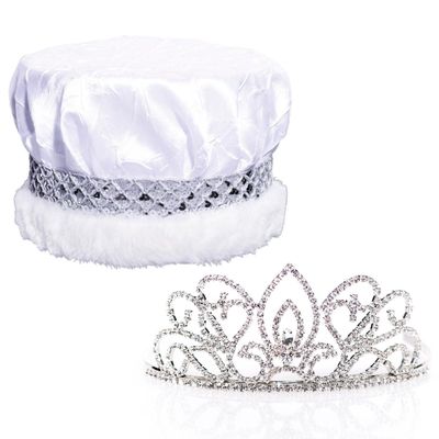 Anderson's White Crushed Satin King Crown and Adela Queen Tiara Royalty Set, King and Queen Set For Prom, Homecoming, School Dance, Costume, Party, Pageant, Event