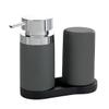 WENKO Dish Soap Dispenser for Kitchen Sink, Squeeze Bottle for Washing Up Liquid and Hand Lotion, Round Refillable Plastic Bottles, Easy to Fill and to Use, Each 8.5 Oz, Gray view 1
