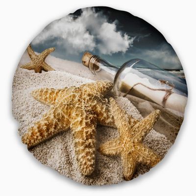 Designart Message Bottle Buried in Sand' Seascape Throw Living Room, Sofa, High Quality Pillow Insert + Cushion Cover Printed On Both Side 20" Round