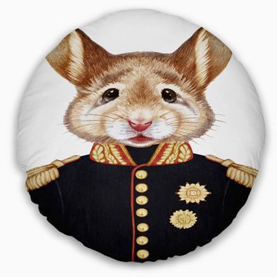 Mouse in Military Uniform' Animal Round Throw Pillow & Round Cushion Pillow Cover for Living Room, Sofa
