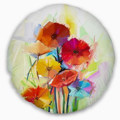 Designart Yellow and Red Gerbera Flowers' Floral Throw Cushion Pillow Cover for Living Room, Sofa 20" Round