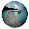 Designart Wooden Bridge to Calm Ocean' Modern Throw Cushion Pillow Cover for Living Room, Sofa 20" Round view 1