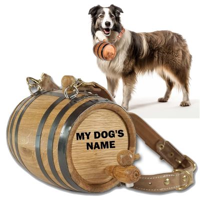 Personalized St Bernard Whiskey Barrel Collar for Dog, 1/2 Liter Oak Aging Barrel Dispenser for Saint Bernard Dogs with Adjustable, Real Leather Harness Strap