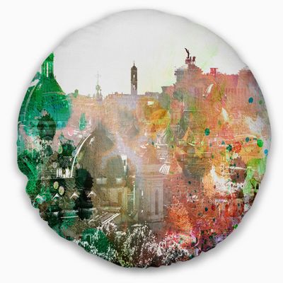 Designart Colorful City Watercolor' Landscape Throw Living Room, Sofa, High Quality Pillow Insert + Cushion Cover Printed On Both Side 20" Round