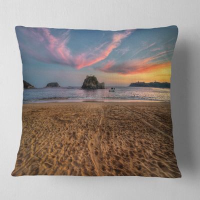 Designart Trodden Sand on Beach at Sunset' Seashore Throw Living Room, Sofa, High Quality Pillow Insert + Cushion Cover Printed On Both Side 18 in. x 18 in