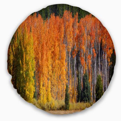 Designart Fall Trees Panorama' Landscape Throw Living Room, Sofa, High Quality Pillow Insert + Cushion Cover Printed On Both Side 20" Round