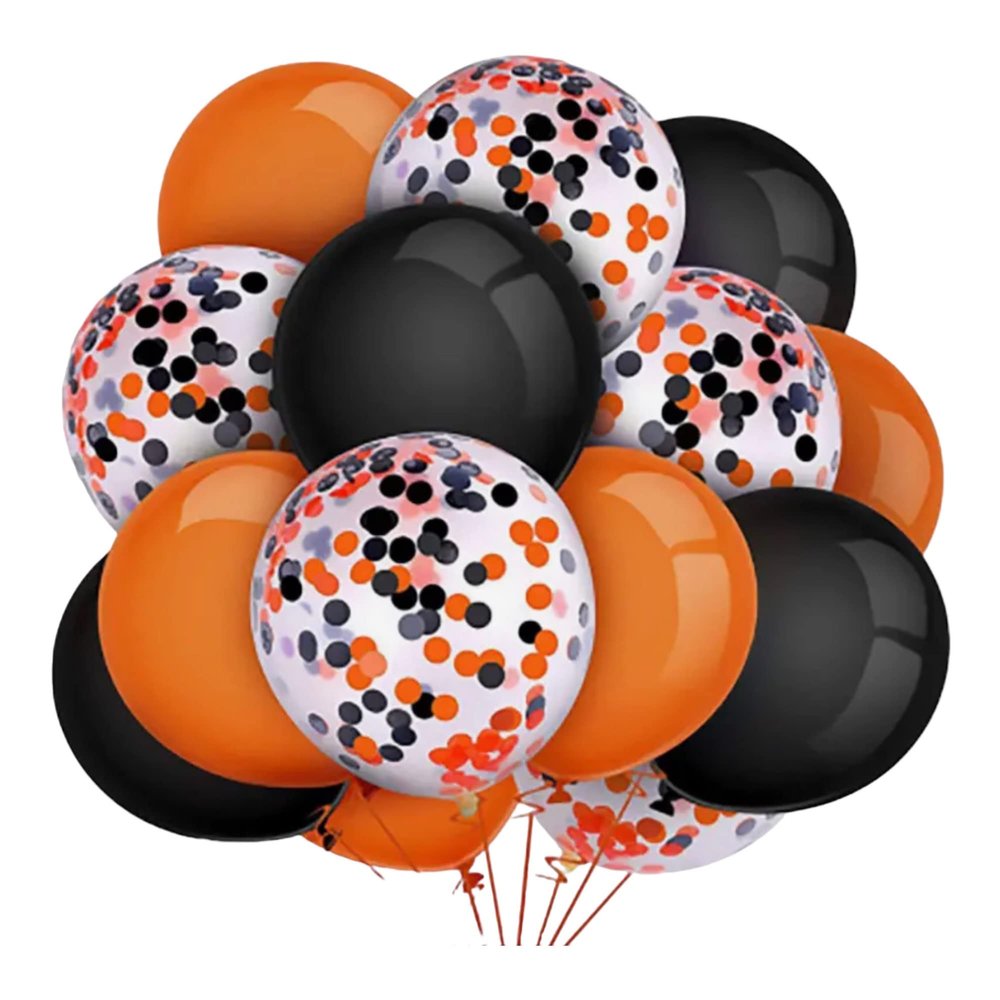 Orange & Black 18" Halloween Balloon Set - 5 Large Clear Filled Confetti Balloons - 5 Orange & 5 Black Solid Balloons - Wedding Reception Birthday Party Decorations by Jolly Jon