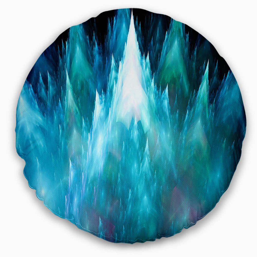 Designart Blue Fractal Crystals Design' Abstract Throw Living Room, Sofa, High Quality Pillow Insert + Cushion Cover Printed on Both Side 20 Inches Round