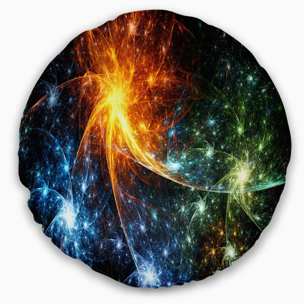 Designart Colorful Fireworks with Stars' Abstract Throw Living Room, Sofa, High Quality Pillow Insert + Cushion Cover Printed on Both Side 20 Inches Round
