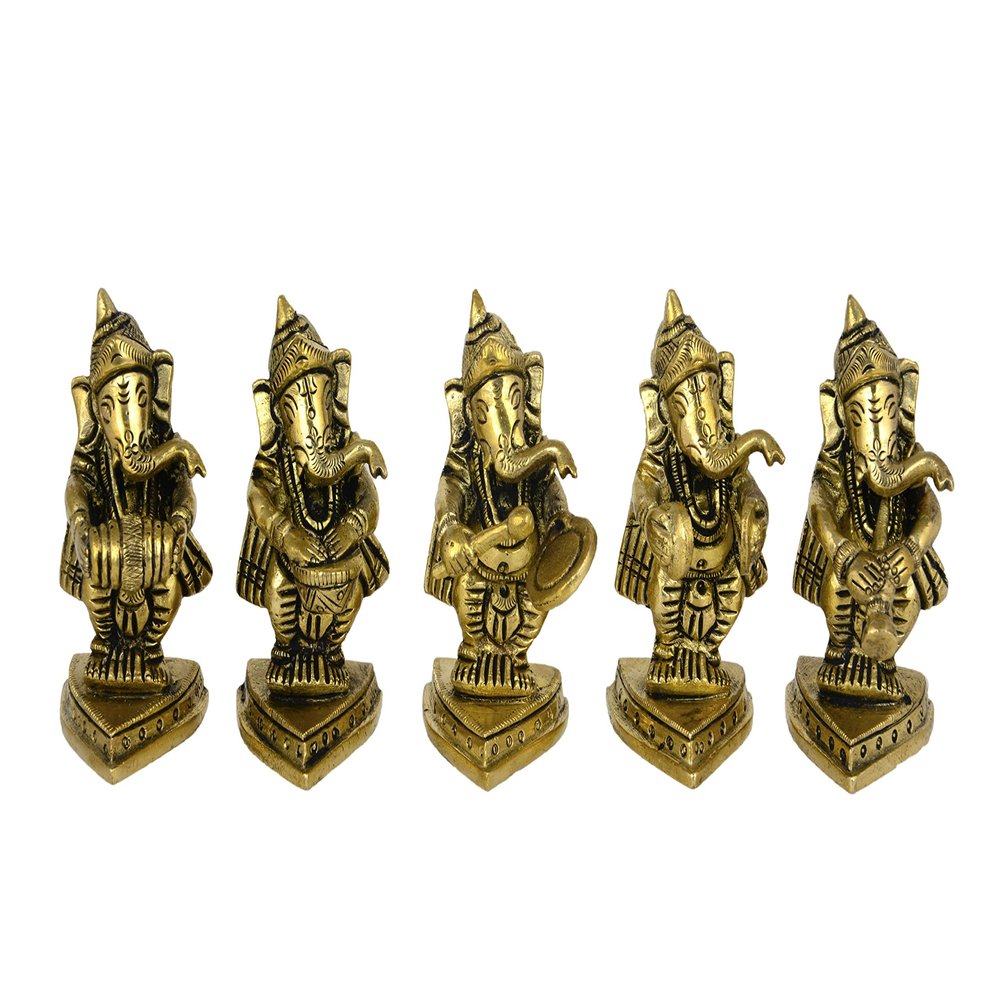 Bharat Haat Ganesha Musical Set(5 View Set) Brass Collectible Handicraft Art BH06586