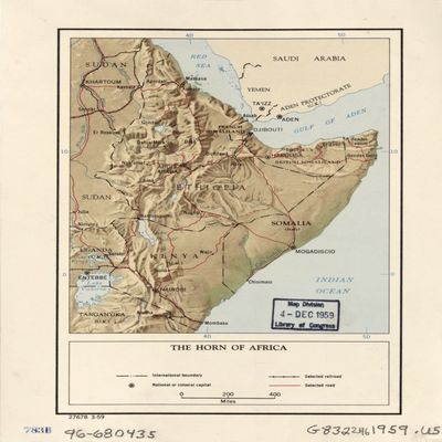 18" x 24" 1959 Map Of The Horn Of Africa Railroads Roads
