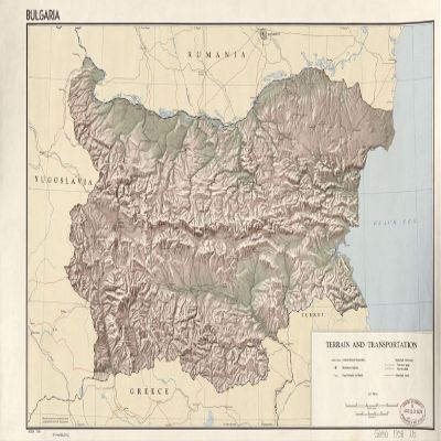 16" x 24" 1958 Map Of Bulgaria Terrains & Transportations
