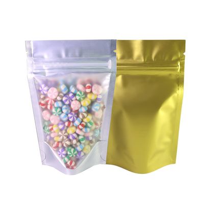 QQ Studio Pack of 100 Translucent/Silver/Color Stand-Up Resealable Zipper Pouch (4.7" x 7.1", Matte Gold)