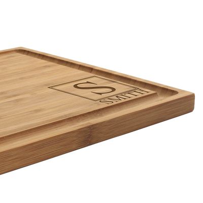 BambooMN Custom Laser Engraved Bamboo Cutting Board - Initial Block Light - 1 Piece - 11" x 11" x 0.75" (Grooved)