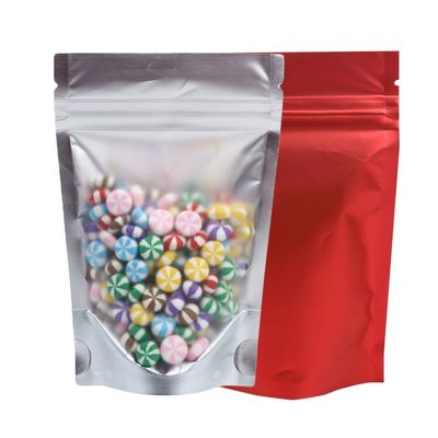 QQ Studio Pack of 100 Translucent/Silver/Color Stand-Up Resealable Zipper Pouch (4.7" x 7.1", Matte Red)