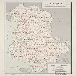 12" x 24" 1960 Map Of Albania Administrative Divisions