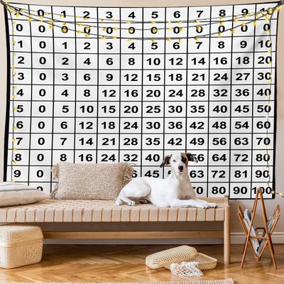 Lunarable Mathematics Room Tapestry, Multiplication Table in Black and White Learning, Fabric Wall Hanging Decor for Bedroom Living Room Dorm, 45" X 30", Black White