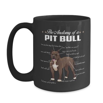 BeeTeeStore Pit Bull Anatomy Coffee Mug - Educational Canine Diagram Design - 11oz Black Ceramic Tea Cup for Dog Owners, Moms, and Dads - Dishwasher Safe Office Accessory for Pet Lovers