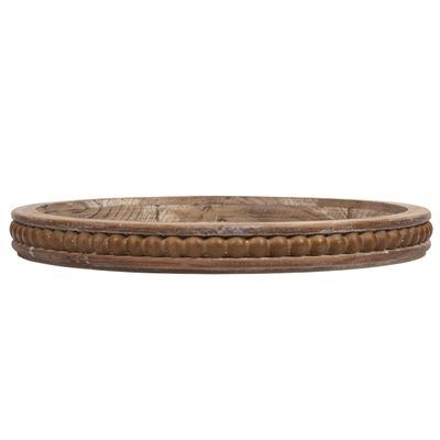 Whitewashed Round Decorative Wood Tray