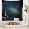 Lunarable Night Sky Tapestry King Size, Ocean Sea Scenery Lighthouse Romantic Nebula Cosmos Big Stars View Image, Wall Hanging Bedspread Bed Cover Wall Decor, King Size, White Blue view 2