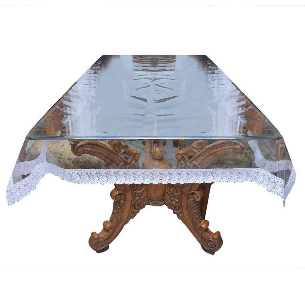 AP$COLLECTION Transparent Dining Table Waterproof Crystal Clear Table Cover with White Lace Easy to Clean and Durable (54"x 54" Inch, White Lace)