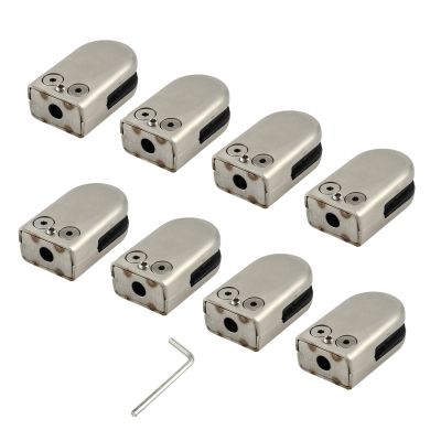 Thainsan7, Q'ty 8 x Stainless Steel 304 Glass Clamp Clip Bracket Flat Back for Handrail 6-8mm, Size: S(6-8mm),Livable home