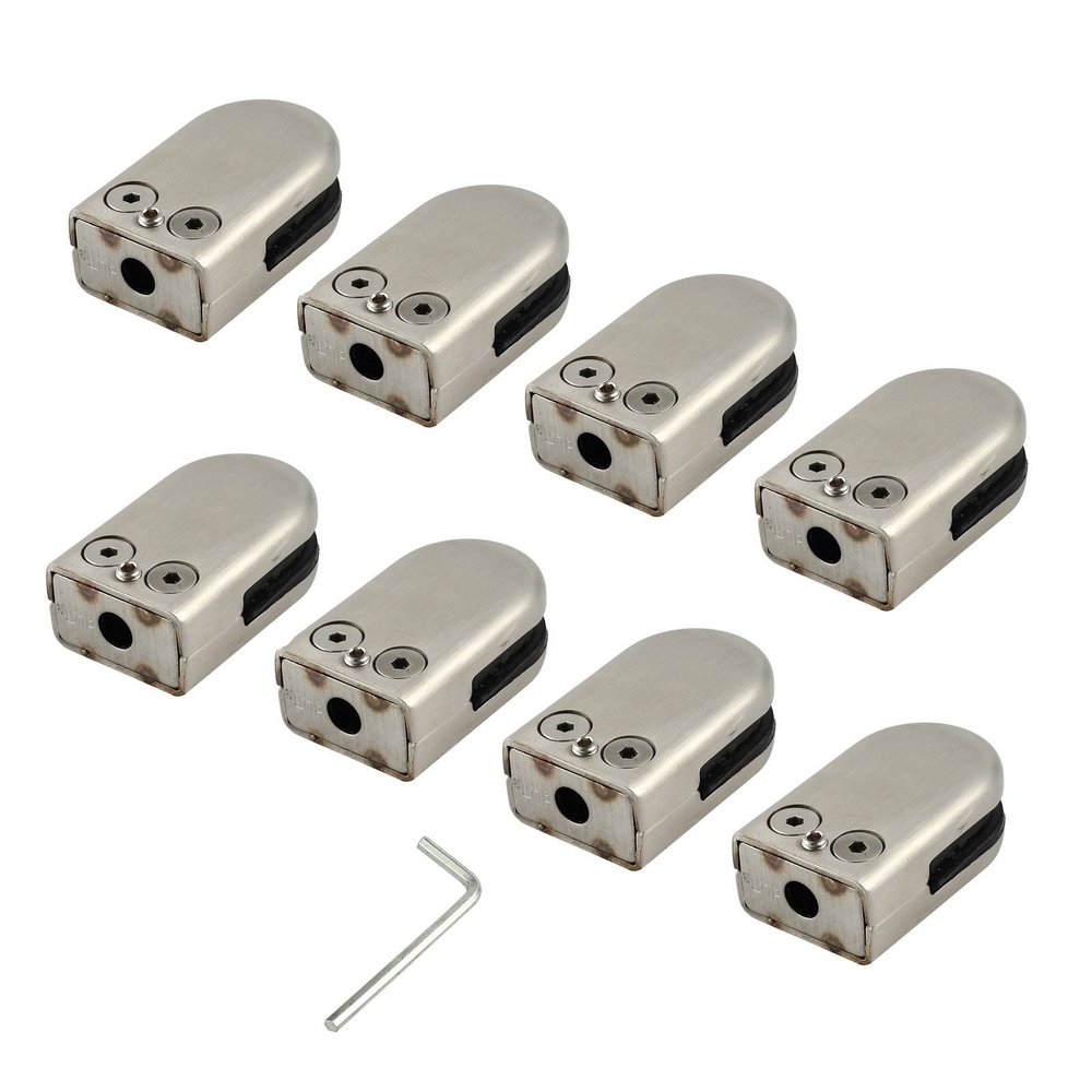 Thainsan7, Q'ty 8 x Stainless Steel 304 Glass Clamp Clip Bracket Flat Back for Handrail 6-8mm, Size: S(6-8mm),Livable home