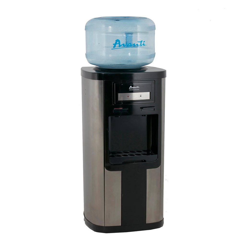 Avanti Water Cooler Dispenser Top Loading, Holds 3 & 5 Gallon Bottles with Stainless Steel Reservoir, Cold and Hot Temperature, Perfect for Homes, Kitchens, Offices, Dorms, Metallic