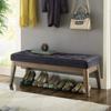 24KF Velvet Upholstered Buttons Tufted Entryway Bench with Solid Wood Leg,Bed Bench Ottoman with Padded Seat,5034-Midnight view 3