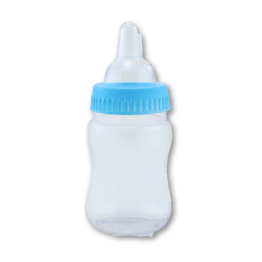 4.25 inch Fillable Plastic Mini Baby Bottles Bulk Blue Cap 24 Pieces Baby Shower Shower Favors
