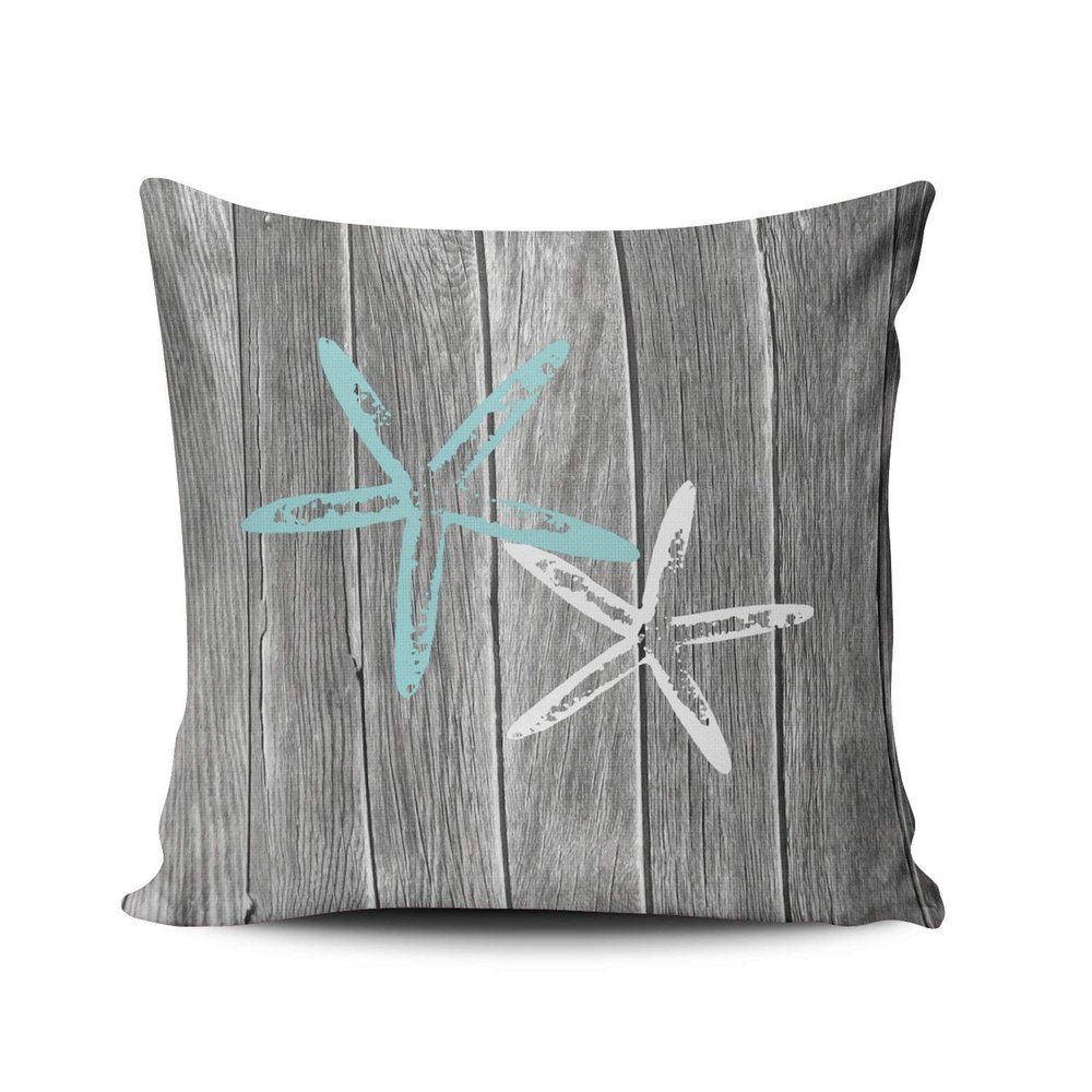 Fanaing Gray and Aqua Turquoise Beach and Starfish Pillowcase Home Sofa Decorative 18X18 Inch Square Throw Pillow Case Decor Cushion Covers One-Side Printed