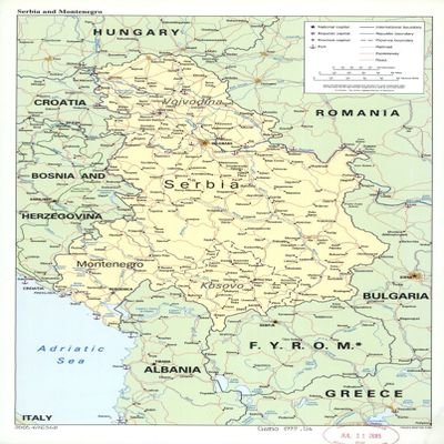 16" x 24" 1999 Map of Serbia & Montenegro & Adjacent Countries