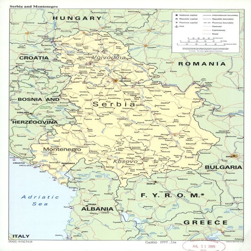 16" x 24" 1999 Map of Serbia & Montenegro & Adjacent Countries