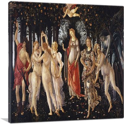 ARTCANVAS La Primavera Allegory of Spring 1482 Canvas Art Print Stretched Framed Painting Picture Poster Giclee Wall Decor by Sandro Botticelli - 40" x 26" (0.75" Deep)