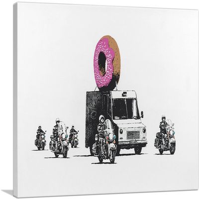 ARTCANVAS Donut Police Canvas Art Print Stretched Framed Painting Picture Poster Giclee Wall Decor by Banksy - 40" x 26" (0.75" Deep)