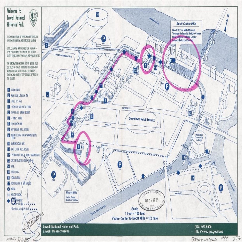 16" x 24" 1999 Map of Lowell National Historical Park Massachusetts