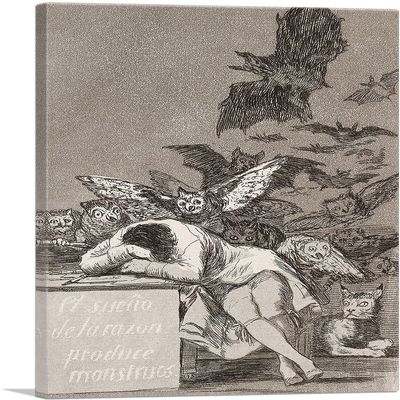 ARTCANVAS The Sleep of Reason Produces Monsters 1799 Canvas Art Print Stretched Framed Painting Picture Poster Giclee Wall Decor by Francisco De Goya - 40" x 26" (0.75" Deep)