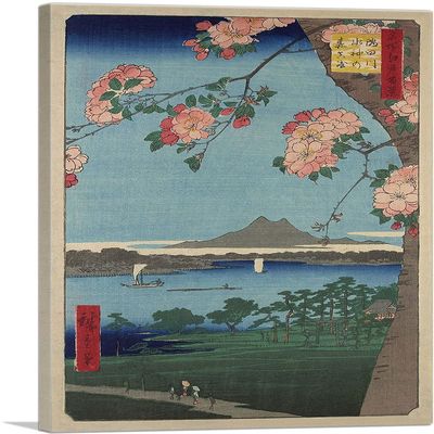 ARTCANVAS Suijin Shrine and Massaki on the Sumida River Canvas Art Print Stretched Framed Painting Picture Poster Giclee Wall Decor by Utagawa Hiroshige - 40" x 26" (0.75" Deep)