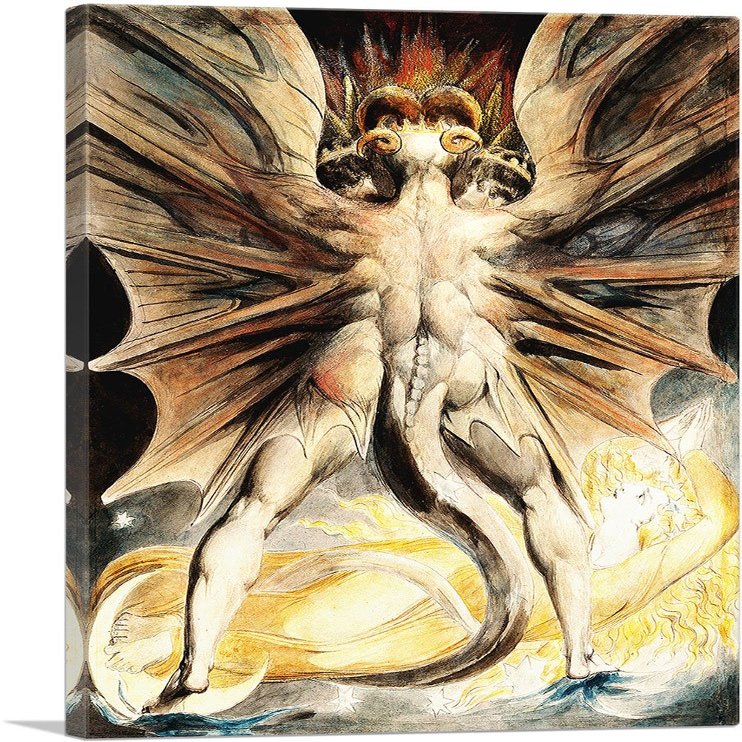 ARTCANVAS The Great Red Dragon and the Woman Clothed in Sun Canvas Art Print Stretched Framed Painting Picture Poster Giclee Wall Decor by William Blake - 40" x 26" (0.75" Deep)
