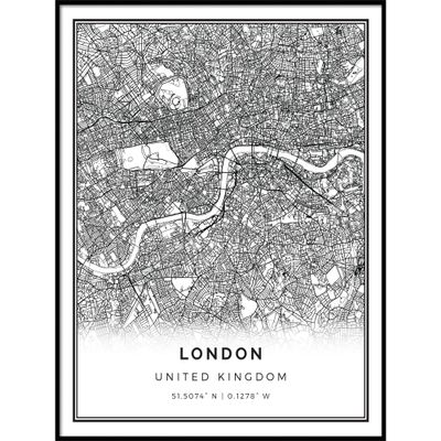 London map poster print | Modern black and white wall art | Scandinavian home decor | United Kingdom City prints artwork | Fine art posters 20x30