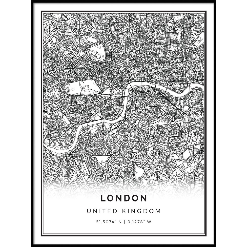 London map poster print | Modern black and white wall art | Scandinavian home decor | United Kingdom City prints artwork | Fine art posters 20x30